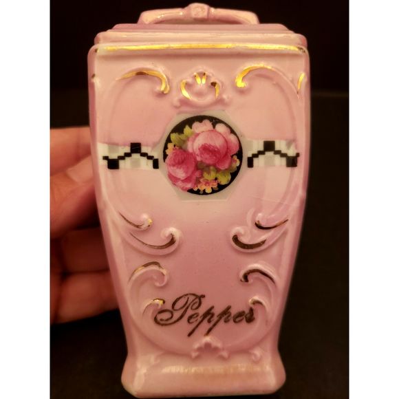Mepoco Spice Jar Containers Pink Lusterware Pepper Ginger Vintage Germany - Picture 10 of 15
